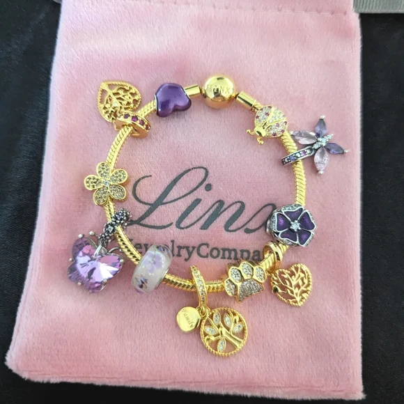 Linx Yellow Gold Bracelet with Purple Themed Charms